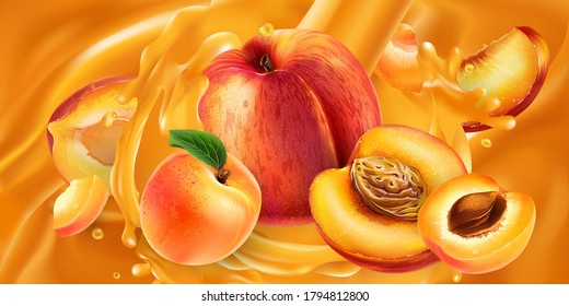 Whole and sliced peaches and apricots in fruit juice.