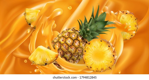Whole and sliced pineapple in fruit juice.
