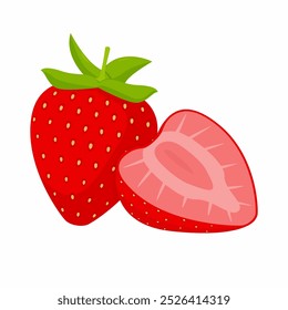 whole and sliced Strawberry simple cartoon vector illustration