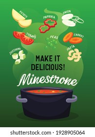 Whole sliced vegetables soup flat poster vector illustration