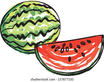 Whole and sliced Watermelon vector illustration