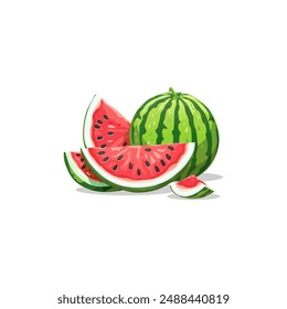Whole and Sliced Watermelon. Vector illustration design.