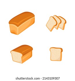Whole and sliced white bread. Bakery products, pastries, dough food. Vector flat cartoon food
