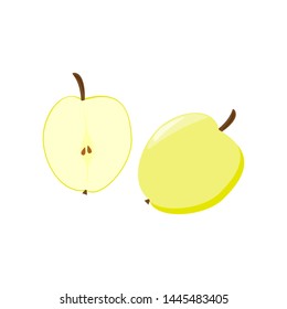 Whole and sliced yellow Apple. Vector illustration.