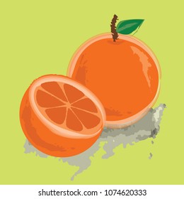 Whole and slices orange with art line, vector and illustration. 