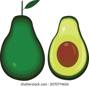 whole and split avocado and also avocado seeds that can be used for health posters,diet posters,banners and others