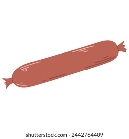 Whole stick of salami isolated on white background. Pepperoni clip art, flat style, vector graphics