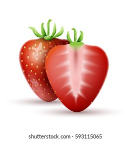 Whole strawberry and a half strawberry