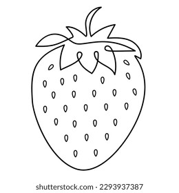 Whole Strawberry one Continuous Line illustration isolated on white background. Single Line Art. Hand Draw sweet Berry. Simple outline style. Vector illustration for card, poster, logo