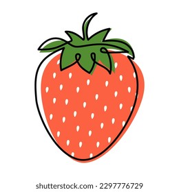 Whole Strawberry One Continuous Line design with colorful shapes. Single Line Art. Hand Draw Summer red berry. Simple outline style. Vector illustration for card, poster, logo