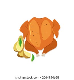 Whole stuffed fried, roasted chicken. Vector