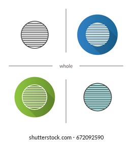 Whole symbol icon. Flat design, linear and color styles. Sliced circle. Abstract metaphor. Isolated vector illustrations