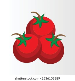 Tomates vermelhos, inteiros e vibrantes, com caules verdes intactos, apresentando uma pele lisa e uma aparência carnuda. Ideal para cozinhar visuais, ilustrações de saúde ou projetos de jardinagem.