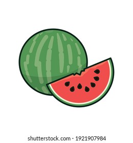 Ganzes Wassermelon und Stück einzelne Vektorgrafik für Watermelon Day am 3. August. Frisches Obst im Sommersymbol.