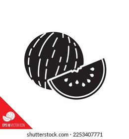 Ganzes Wassermelon und Stück Vektorsymbol . Frisches Obst im Sommersymbol.