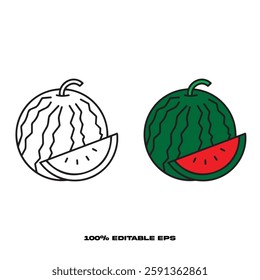Whole Watermelon with Slice Coloring Page