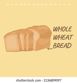 Whole wheat bread banner on yellow background design with text, hand-drawn style.