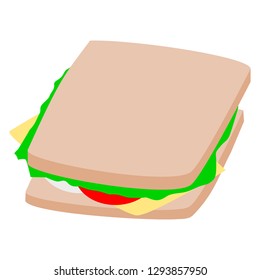 whole wheat bread sandwich with vegetable, sliced tomato, boiled egg and cheese; easy meal, essential nutrients and healthy food concept. vector illustration