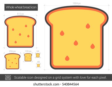Whole wheat bread vector line icon isolated on white background. Whole wheat bread line icon for infographic, website or app. Scalable icon designed on a grid system.