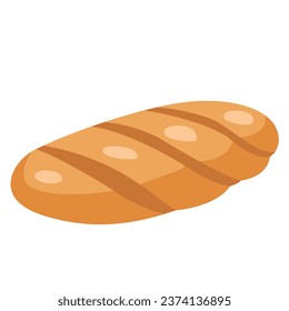 Whole wheat long loaf illustration in flat cartoon style isolated on white background. Bakery menu