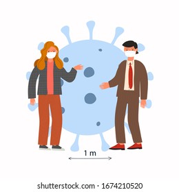 Whole world battles Coronavirus outbreak. Human pandemic. Keep a safe distance. Web banner with people in masks