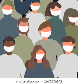 Whole world battles Coronavirus outbreak. Human pandemic. Coronavirus 2019-nC0V Outbreak. Pattern with people in masks