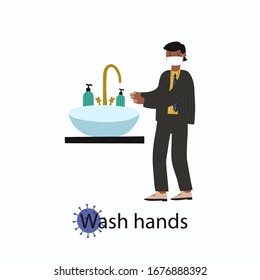 Whole world battles Coronavirus outbreak. Human pandemic. Wash your hands. Web banner with washing hands man in masks 