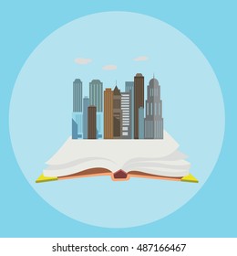 Whole world in the book flat style modern concept web vector illustration collage. 