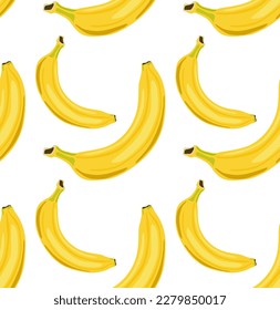 Whole yellow bananas in different sizes. Seamless pattern in vector. Suitable for prints and backgrounds.