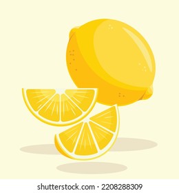 Whole Yellow Fresh Lemon with Lemon Sliced in Different Angle and Perspective Vector Illustration  Quarter Lemon Pieces Sliced  Flat Design Isolated Lemon Vector