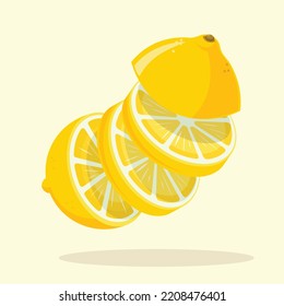 Whole Yellow Fresh Lemon Vector Illustration Lemon Pieces Sliced Flat Design Isolated Juicy Lime Fruit Lemon Vector
