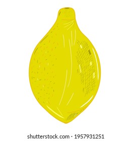 Whole yellow limon icon. Creative illustration. Colorful sketch. Idea for decors, logo, patterns, papers, covers, gifts, summer and spring holidays, organic food themes. Isolated vector art.