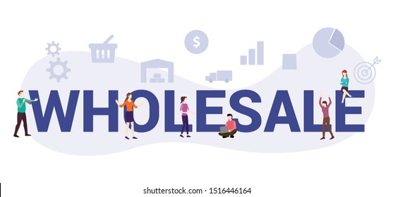 Wholesale Business Concept With Big Word Or Text And Team People With Modern Flat Style - Vector