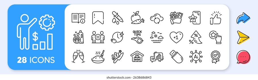 Wholesale goods, Cloud sync and Technical info line icons. Interest rate, AI generate, Inflation icons. Pack of Charging time, Pet shampoo, Apple carrot icon. Vector