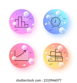 Wholesale goods, Decreasing graph and Graph chart minimal line icons. 3d spheres or balls buttons. Time management icons. For web, application, printing. Vector