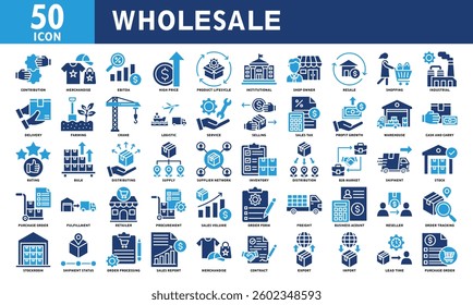 Wholesale icon set collection. Simple color fill vector.