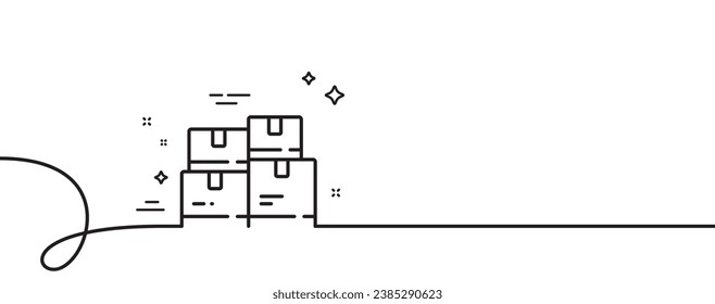 Wholesale inventory line icon. Continuous one line with curl. Warehouse boxes sign. Logistic goods symbol. Wholesale inventory single outline ribbon. Loop curve pattern. Vector