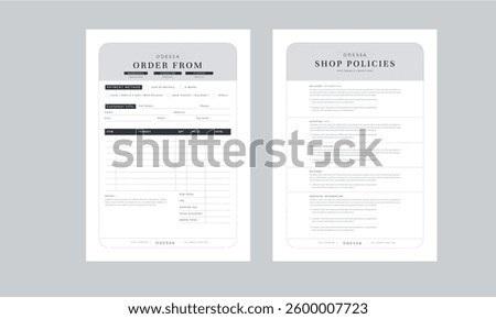 Wholesale Order Form and Terms Sheets Design layout Template With 2 page concept Accents	