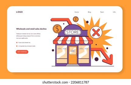 Wholesale And Retail Sales Decline As A Recession Indicator Web Banner Or Landing Page. Significant Economic Slow Down Or Stagnation. Economical Activity Decline Sign. Flat Vector Illustration