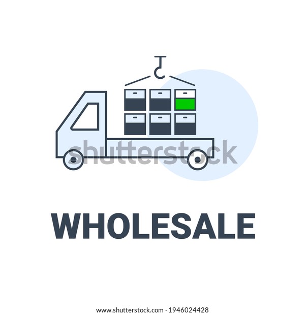 Wholesales icon or\
logo. Simple vector icon with truck and goods shipment, trade and\
wholesale supply\
symbol.
