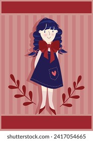 La chica del doodle con el pelo trenzado, el dobladillo rojo y el estilo reconfortante - Encanto vintage con el vestido azul