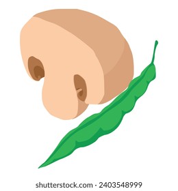 Wholesome food icon isometric vector. Fresh champignon half near green pea pod. Raw food, healthy nutrition