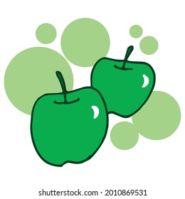 Wholesome Green Apple Pair: Vector art displaying two green apples in a delightful composition with a green color circle on a white background, ideal for promoting the wholesome and fresh attributes