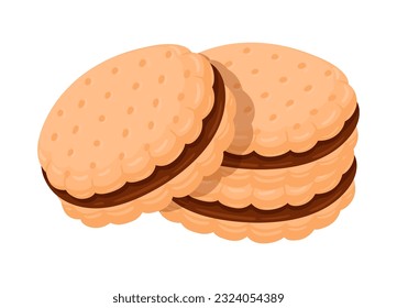 Whoopie pie cookies. Cartoon homemade tasty cookies with chocolate filling. Sweet pastry flat vector illustration