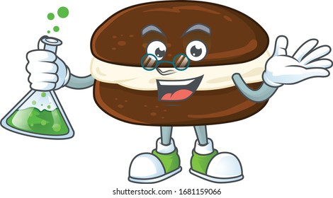 Whoopie pies brainy Professor Cartoon design grasp a glass tube