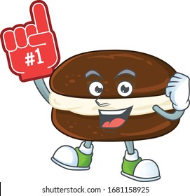 Whoopie pies presented in cartoon character design with Foam finger