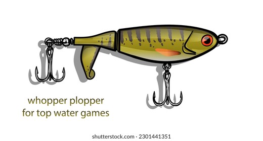 whopper plopper baits vector. top water floating fishing lures. rotating tail for bass pike chub.