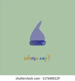 Whose Cap Original Vector Illustration With Santa or Gnome Cap and Funky Font. Editable Colorful Elements for Your Design. Christmas Post Card Design
