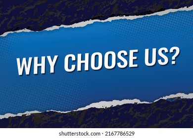 Why choose us word tag. blue banner design template for marketing. Special offer promotion or retail. background banner modern graphic design for store shop, online store, website, landing page