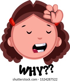 Why girl emoji, illustration, vector on white background.